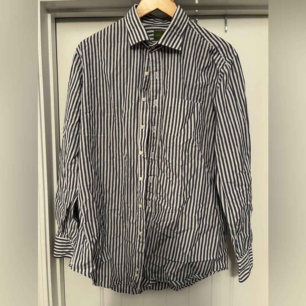 EUC Sid Mashburn long sleeve linen blue/white stripe Large